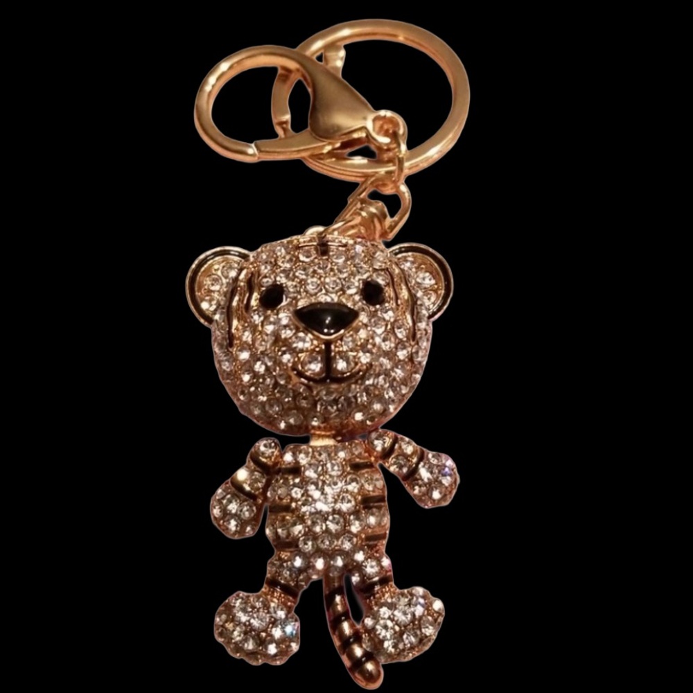 UNBRANDED TIGER Rhinestone Handbag / Purse Charm Accessory Gold - Picture 2 of 12